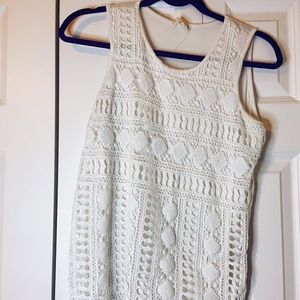 White Layered Tank Top w/ Crochet Patterned Layer